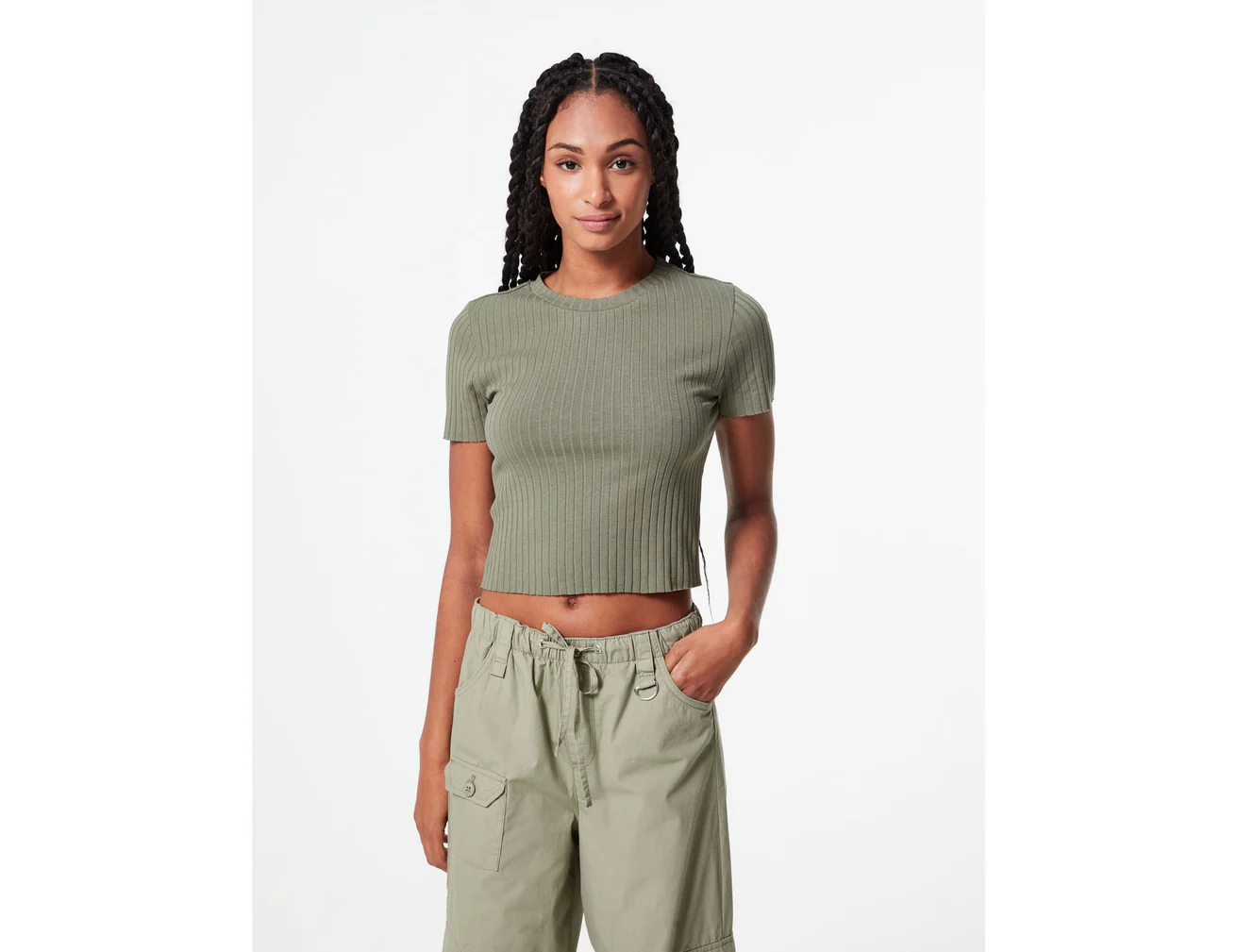 T-shirt côtelé vert kaki