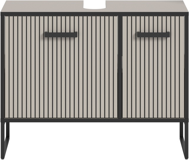 welltime Waschbeckenunterschrank »Locri, Höhe 63 cm, Rillenoptik, Metall Kufen« 1 Stk. tlg. modernes Design, Badschrank, Unterschrank, Bad