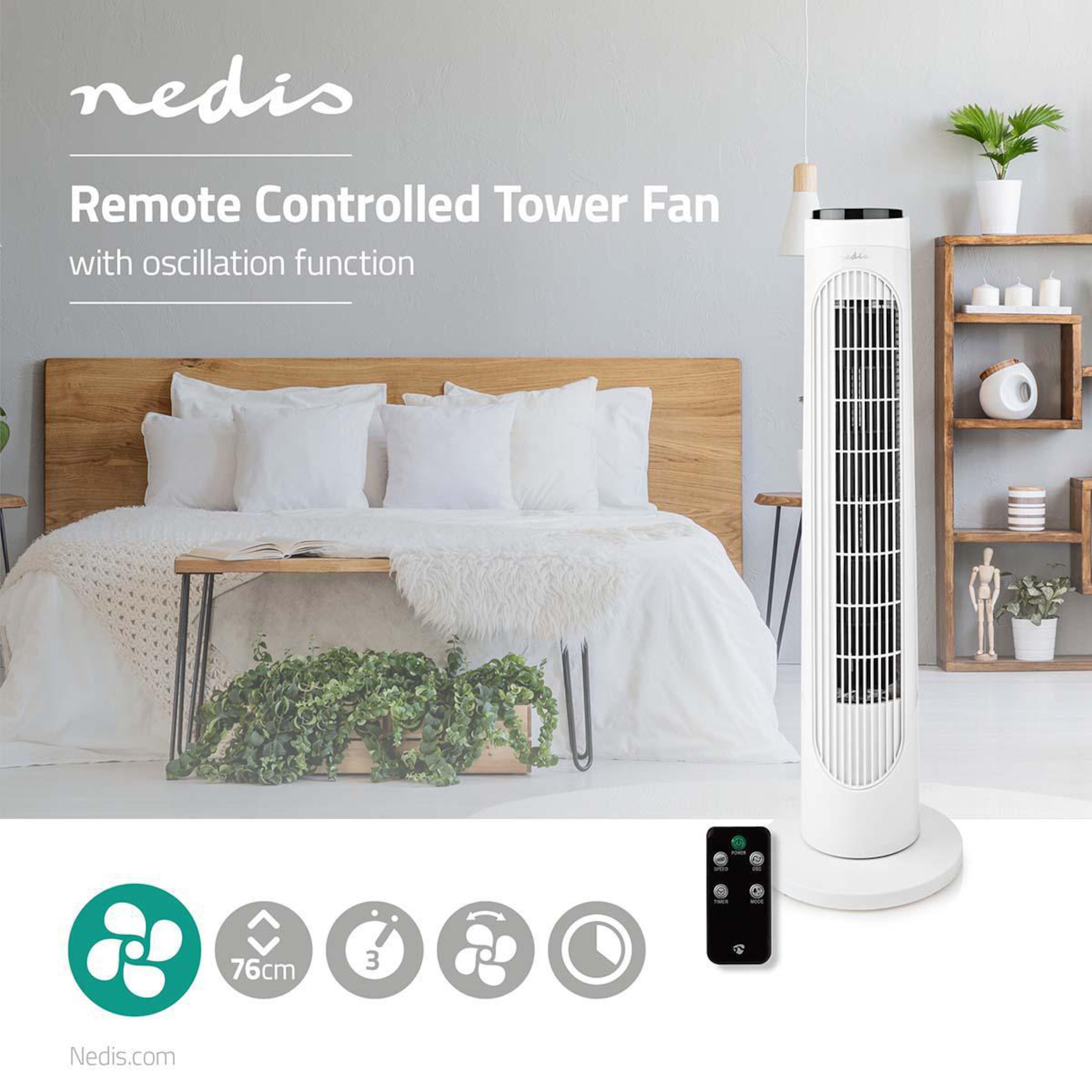 Nedis Tårnvifte med fjernkontroll 50 W