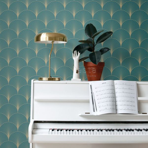 Estahome Art Deco Motief Behang II - 0,53 x 10,05 m - Roze / Roségoud
