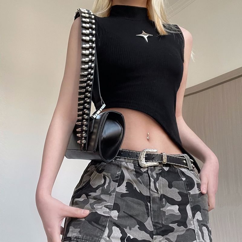 Genrovia - Mouwloze crop top met sterdetail en mock neck