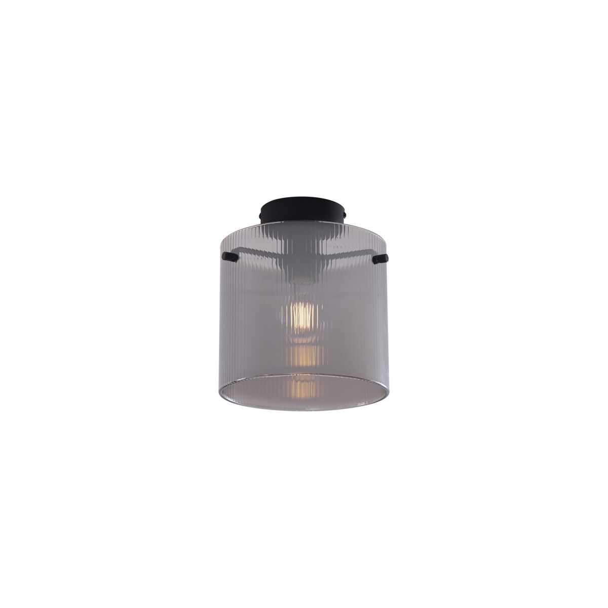 Art Deco plafondlamp zwart met smoke glas - Laura