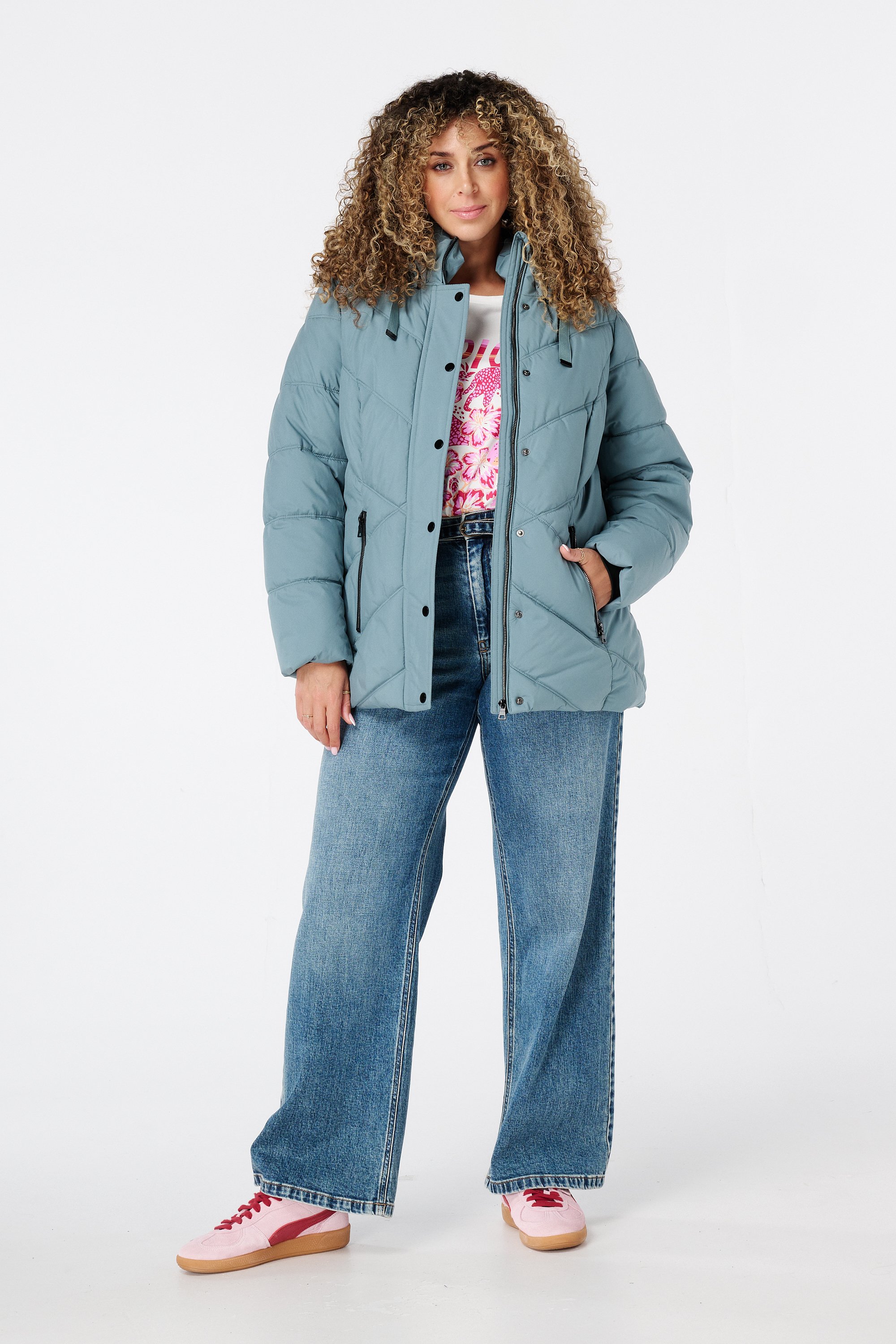 Gewatteerde jas met capuchon Hemels blauw