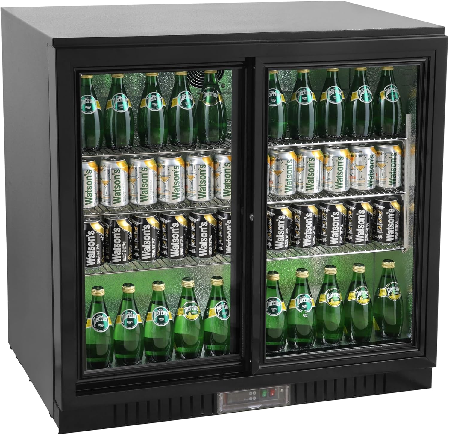METRO Professional Barkühlschrank GBC3102, Aluminium/Glas, 198 L, Luftkühlung, mit Schloss, 2-türig, schwarz