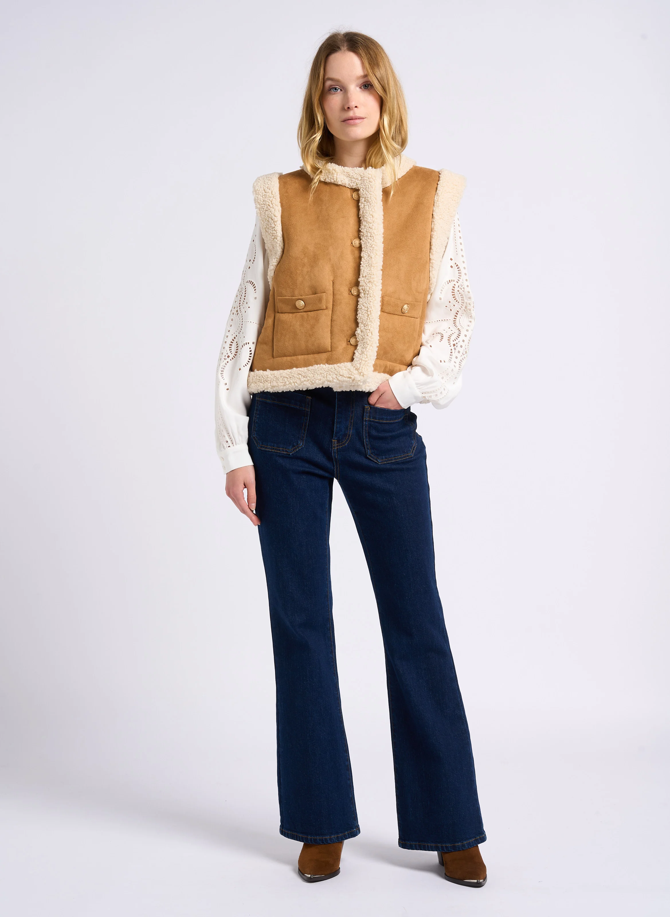 ROUAN - Jean flare en coton mélangé | Bleu