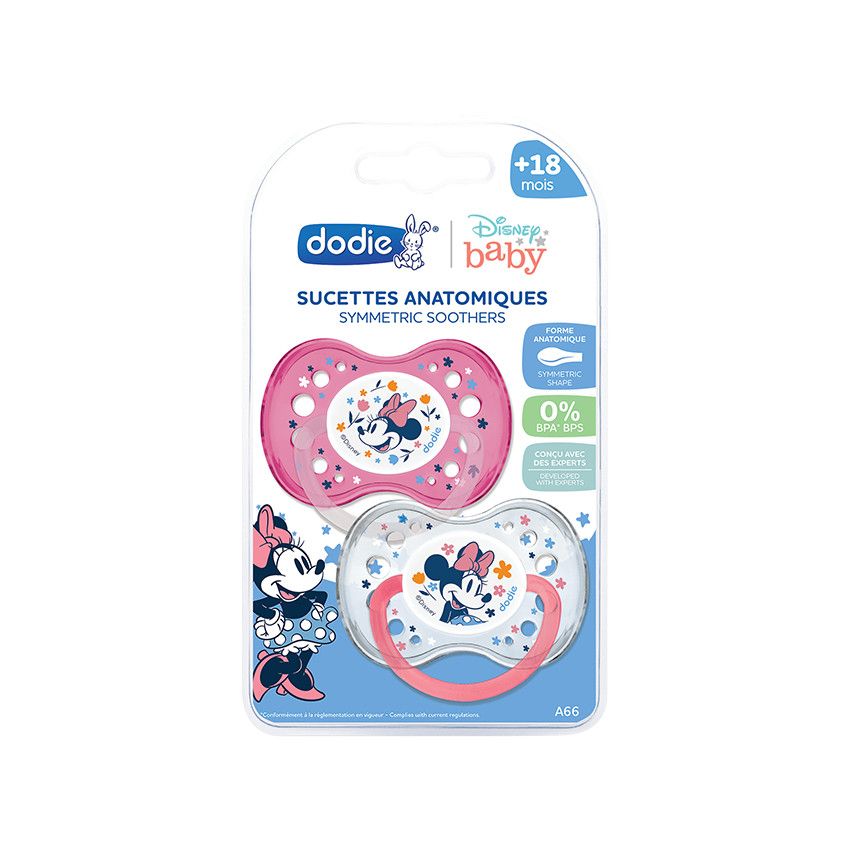 Lot de 2 sucettes en silicone +18 mois Disney Minnie - Ecru