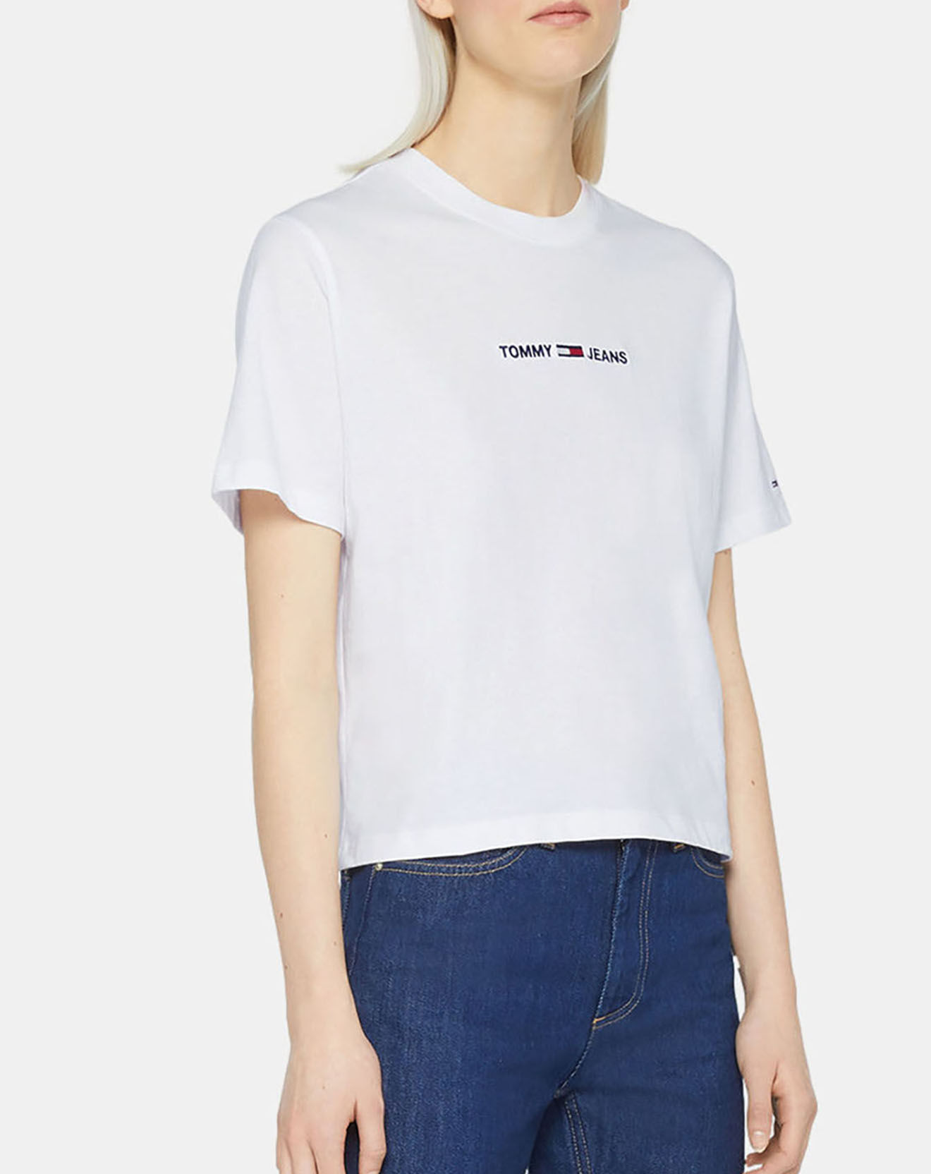 Tommy Jeans T-Shirt 100% Coton Bio linear logo blanc