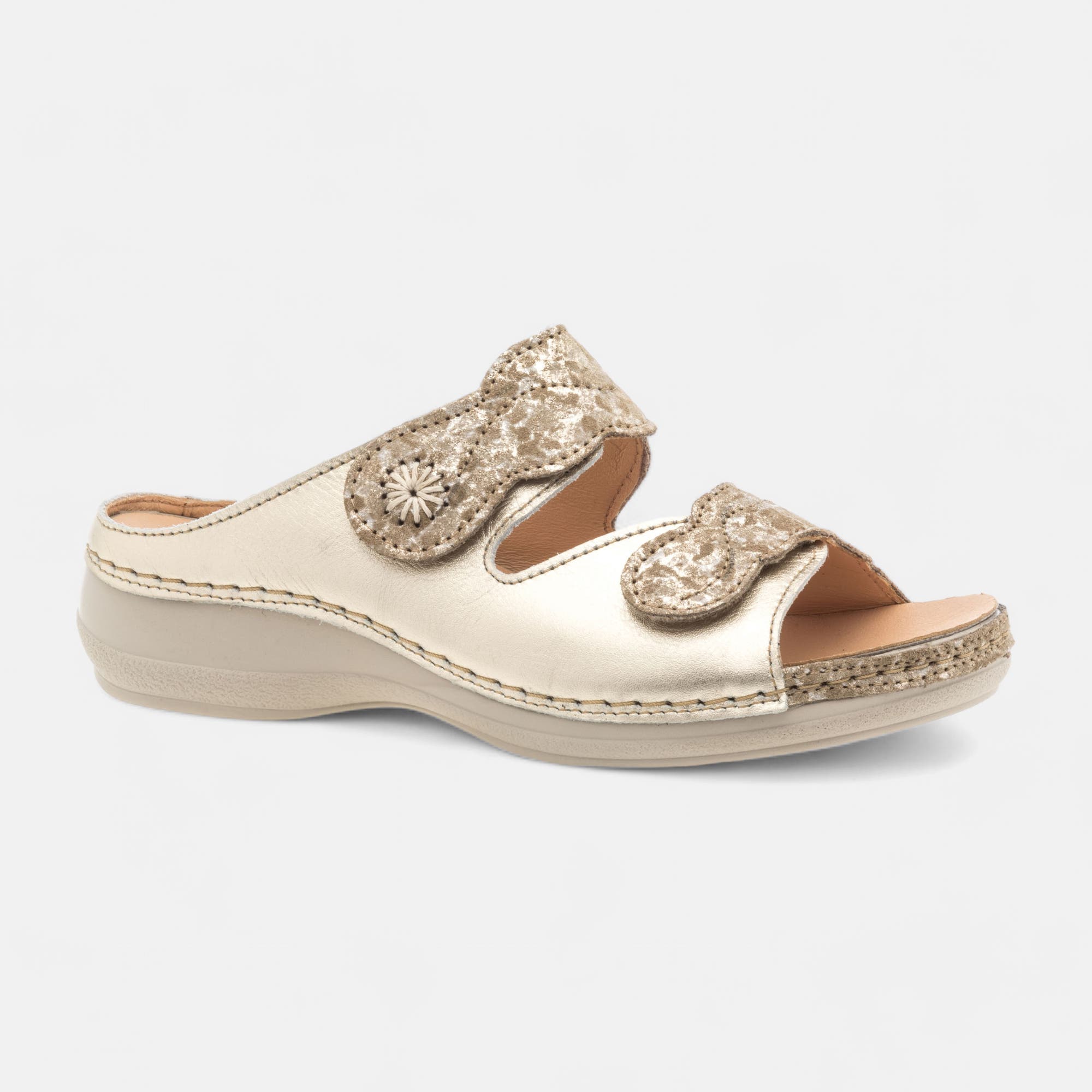 Nu-pieds confort Femme en cuir or
