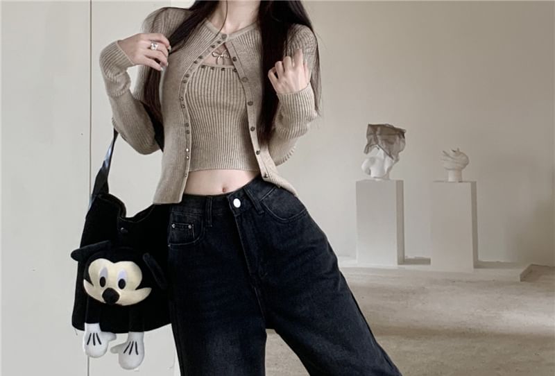 scenesweet - Mid Rise Washed Flared Cargo Jeans