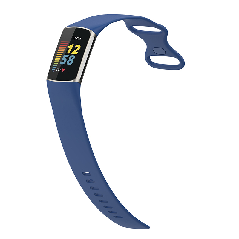 (Gr. S) Fitbit Charge 6 / 5 Silikon Armband (Gelenkumfang 156 - 198mm) - Dunkelblau