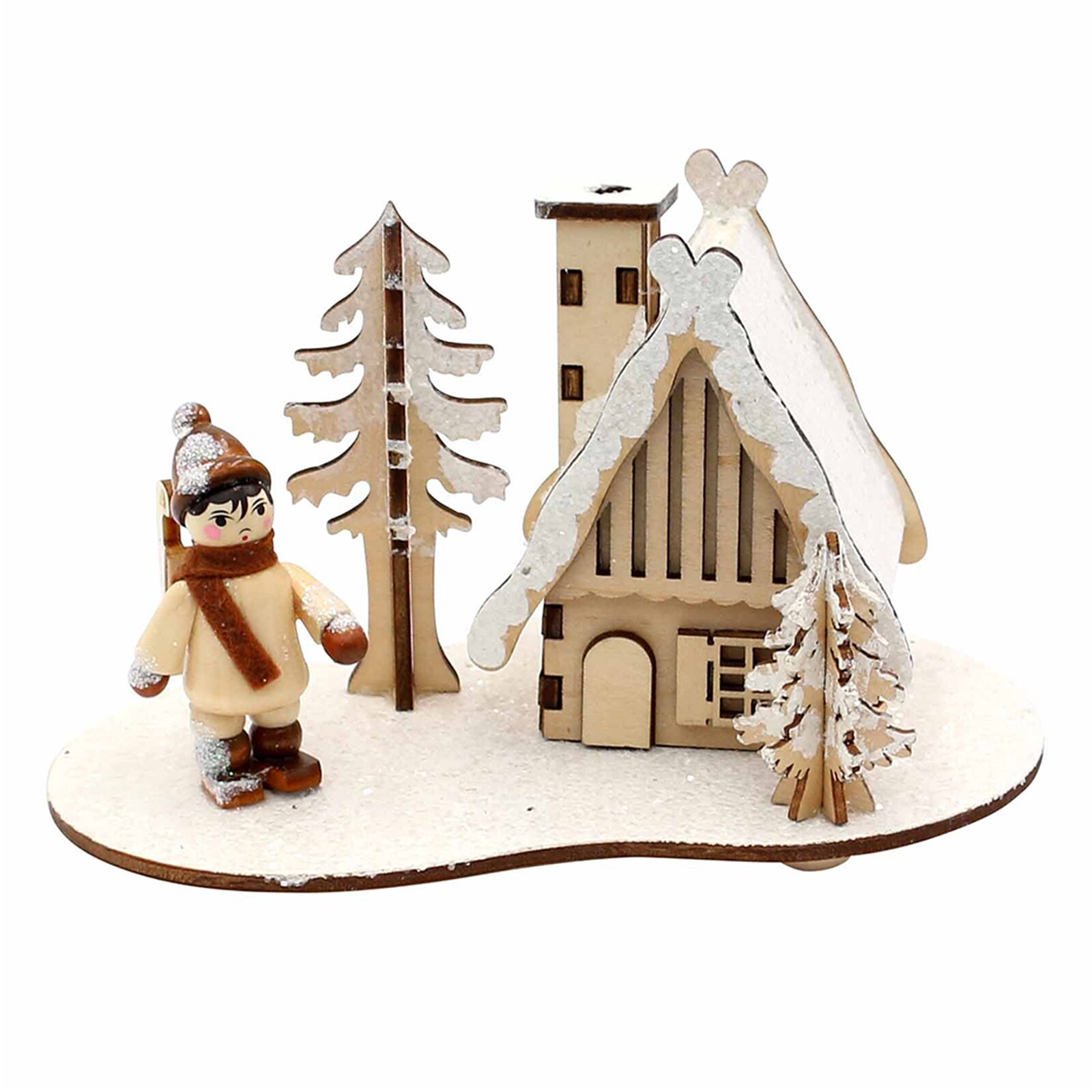 SIGRO Holz Räucherhaus verschneit, 1 Stück Kinderfigur