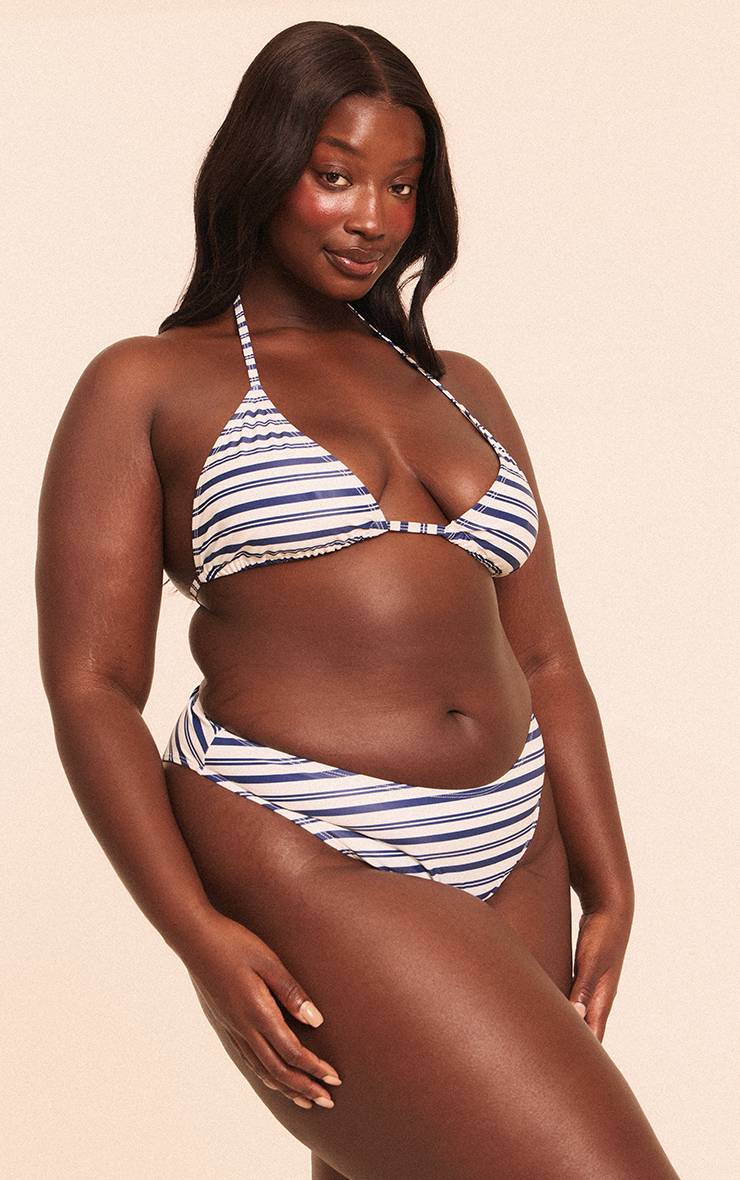 Bleu Marine Bas De Bikini Tanga À Rayures Grande Taille