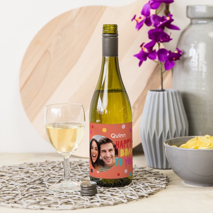 Duc de la Fôret | Chardonnay | Happy Bday met eigen foto en naam | 750 ml