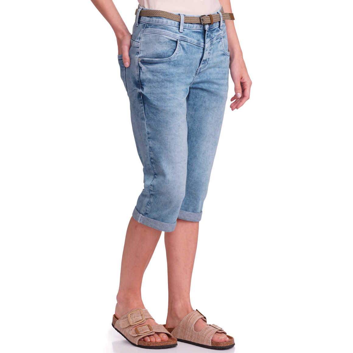 Gina Benotti Damen Capri-Jeans mit Gürtel hellblau