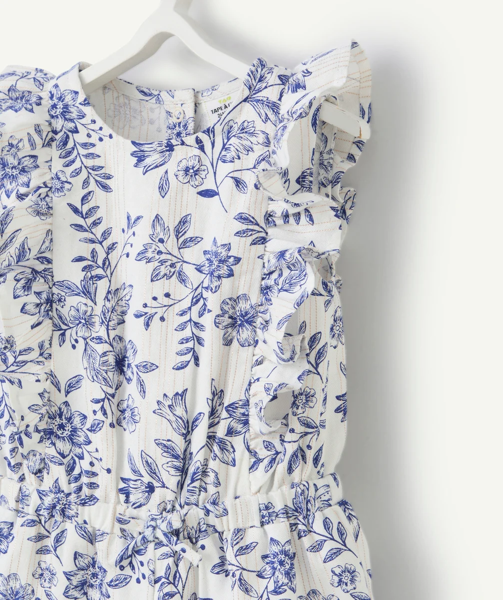 combishort bébé fille en viscose responsable imprimé fleuri blanc et bleu