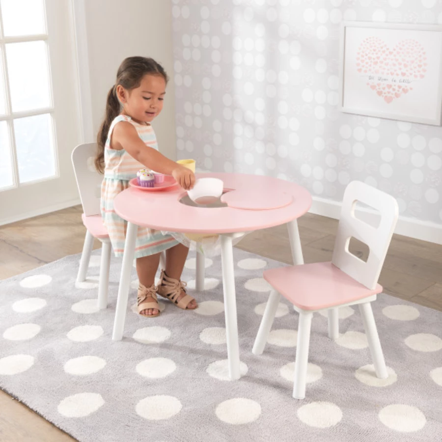 KidKraft® Runder Aufbewahrungstisch mit zwei Stühlen, weißrosa