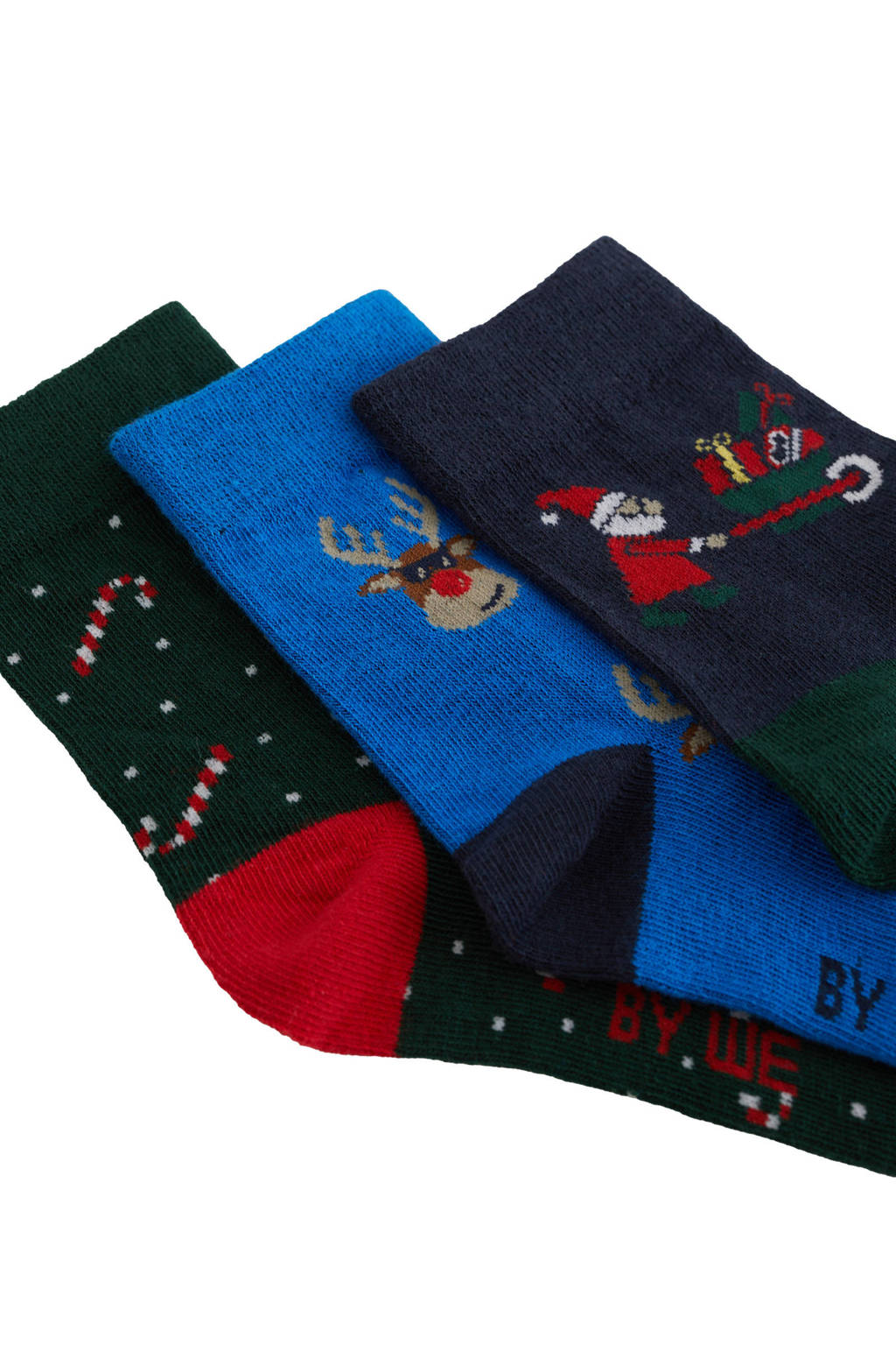 WE Fashion sokken - set van 3 blauw/donkergroen/donkerblauw