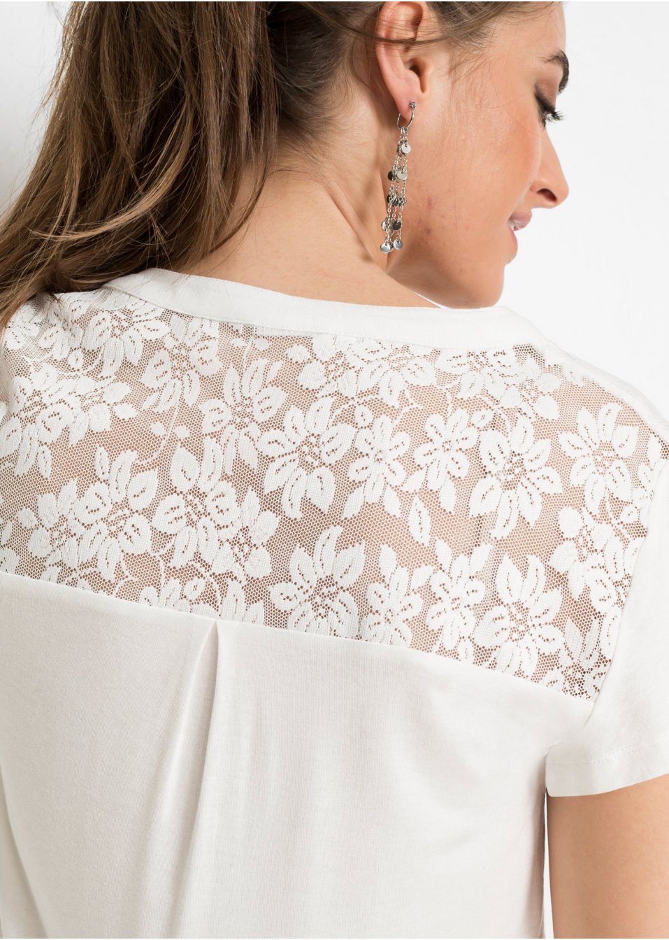 T-shirt col Henley avec dentelle en viscose