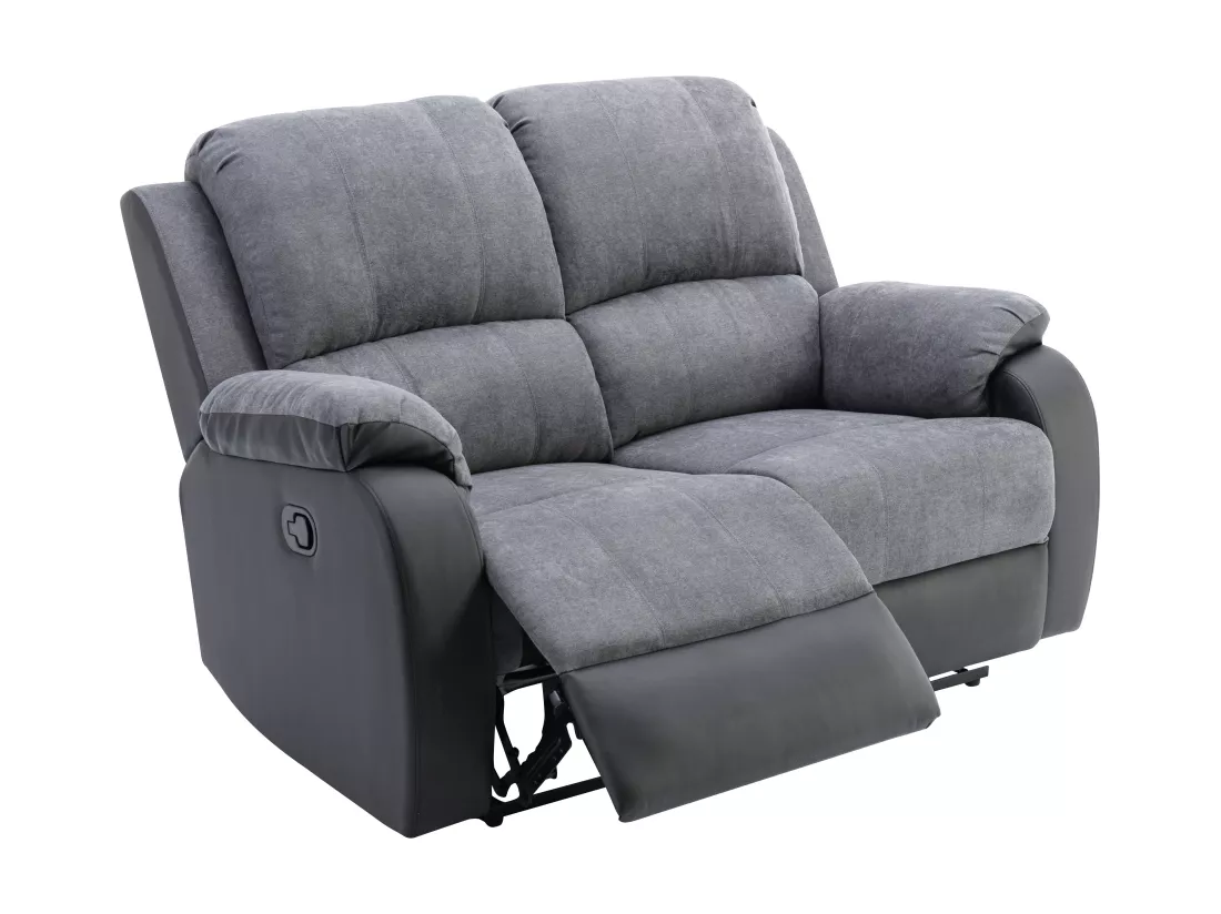Canapés 3 places 2 places et un fauteuil relax en microfibre et simili gris et noir BRODY