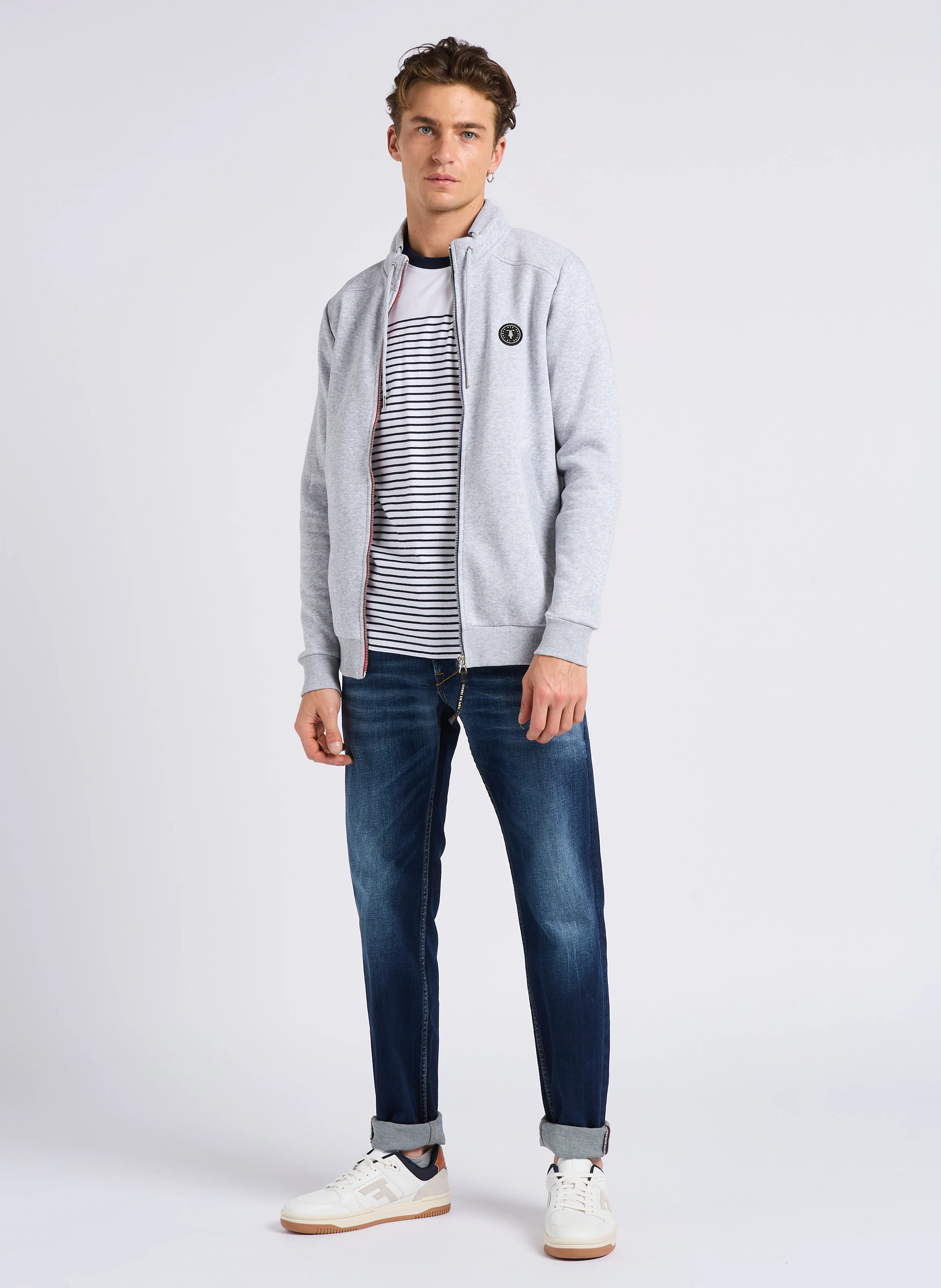 GOAL - Sweat col montant zippé en coton mélangé | Gris