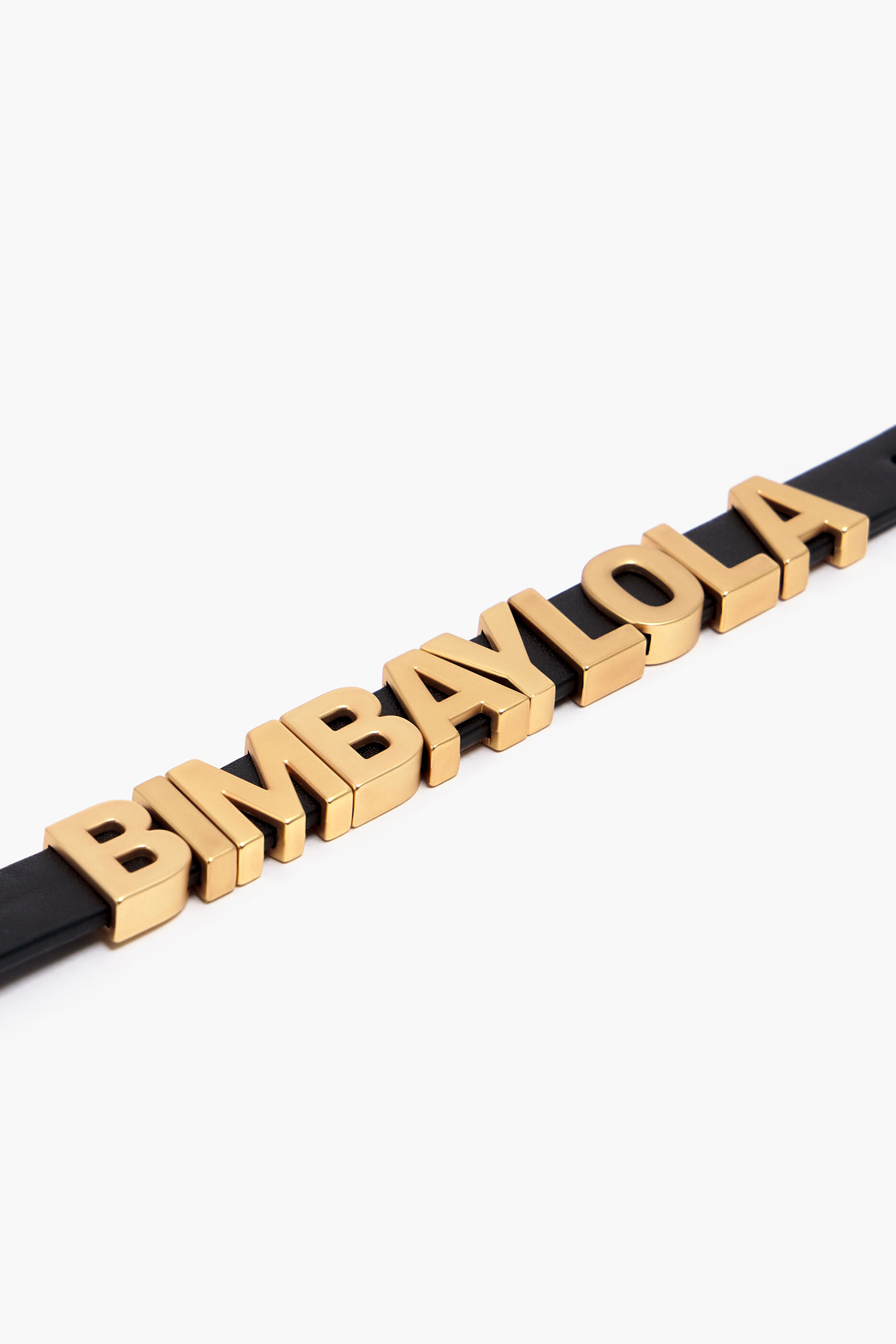 Pulseira de couro preta com logotipo
