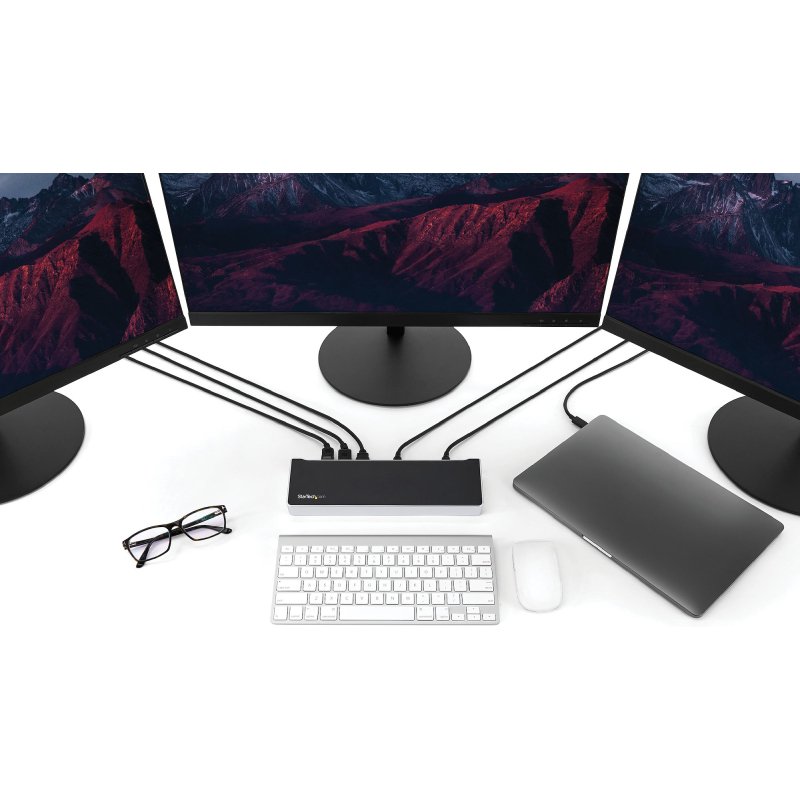 StarTech.com Station d'Accueil USB-C 4K, Station d'Accueil pour Triple Moniteur UHD 4K, Mac et Windows, USB C vers HDMI et DisplayPort, 60W Power Delivery, Hub 5x USB 5Gbps