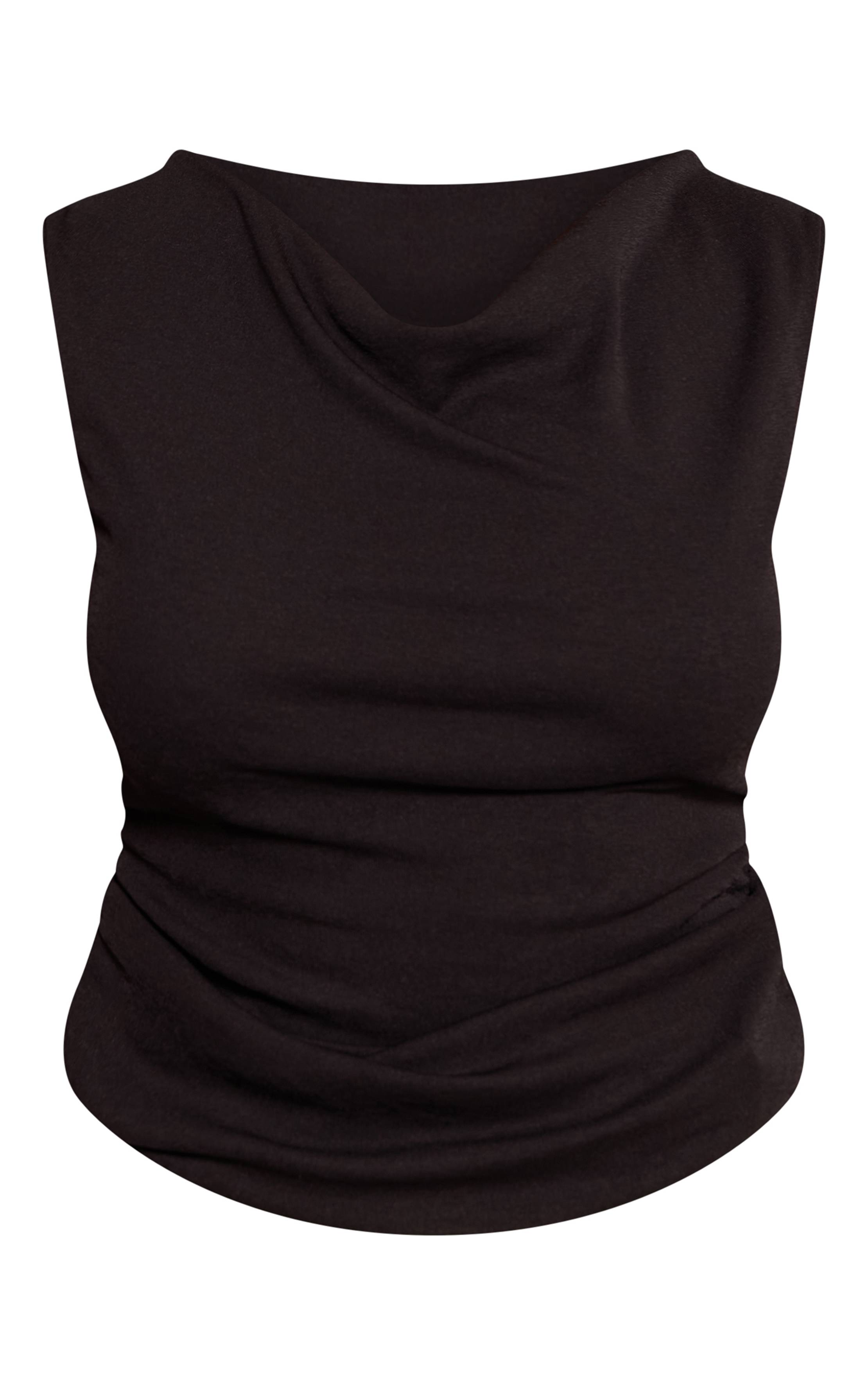 Noir Top Shape Froncé Encolure Asymétrique Pelure D'oignon