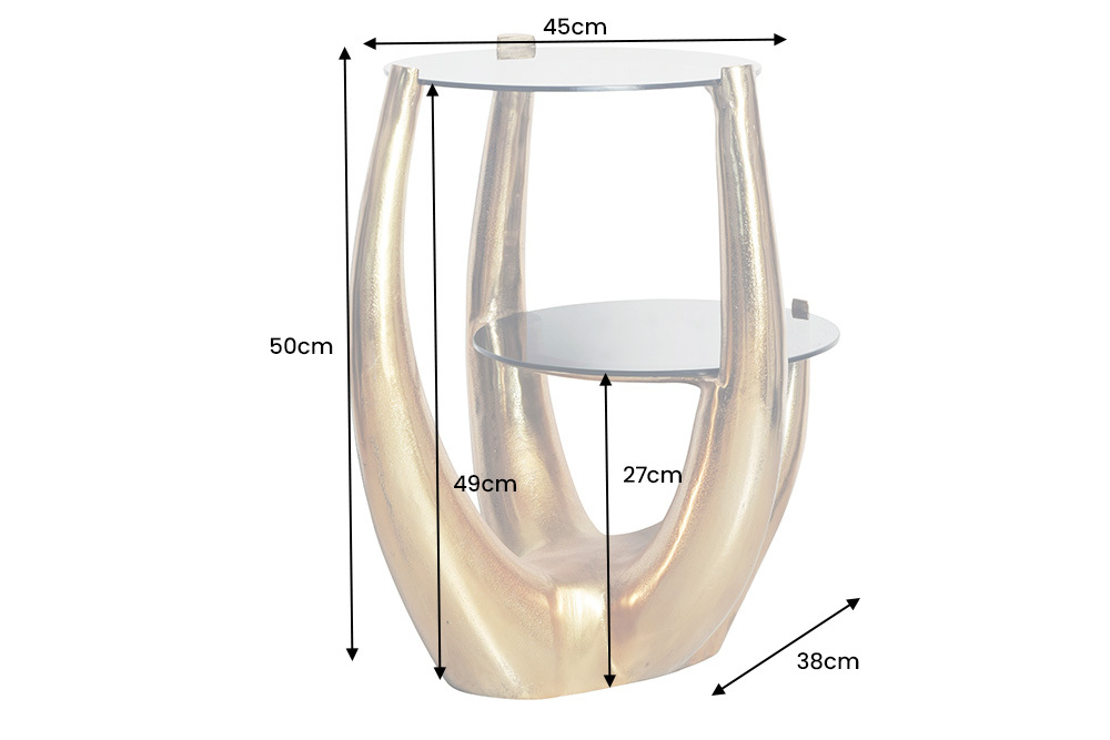 Handgefertigter Beistelltisch LEVELS 50cm gold antik Schwarzglas schwarz Metall