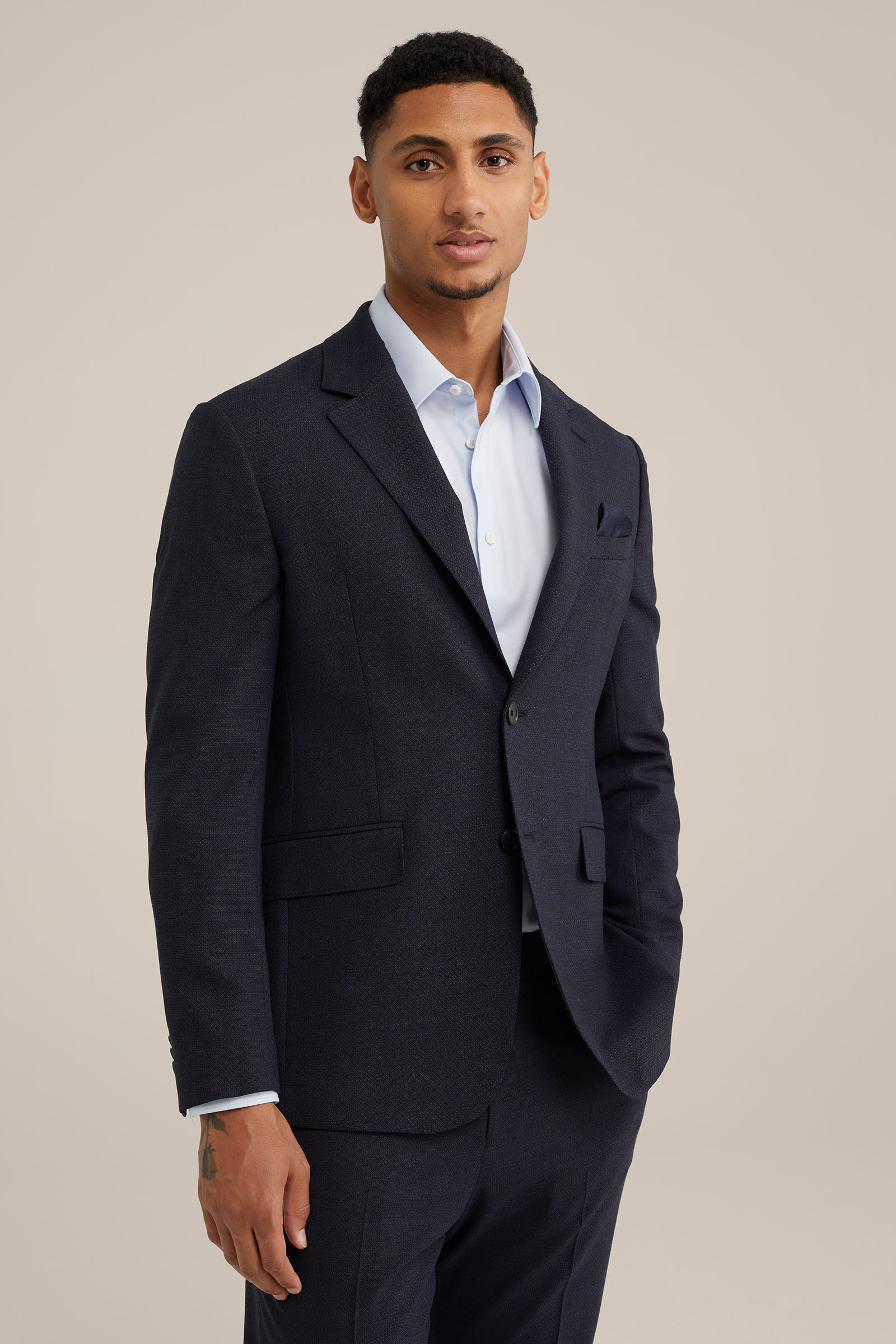 wol mix blazer met structuur Van Gils Donkerblauw