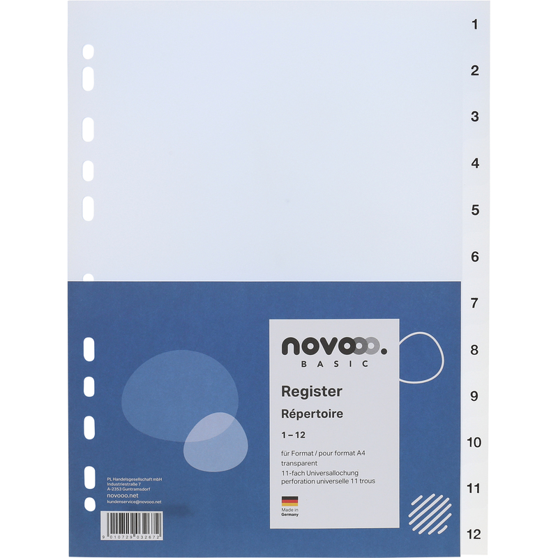 novooo Register Basic, transparent, A4, 1-12