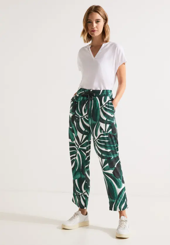 Loose Fit Hose mit Print - lagoon green