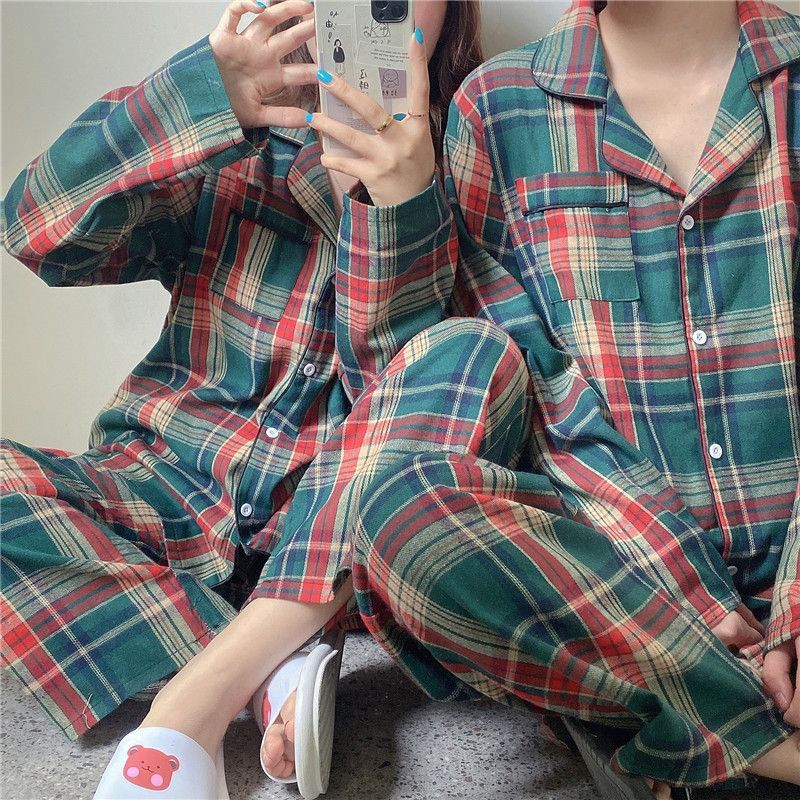 Gecko - Bijpassende pyjamaset voor koppels: geruite top + broek