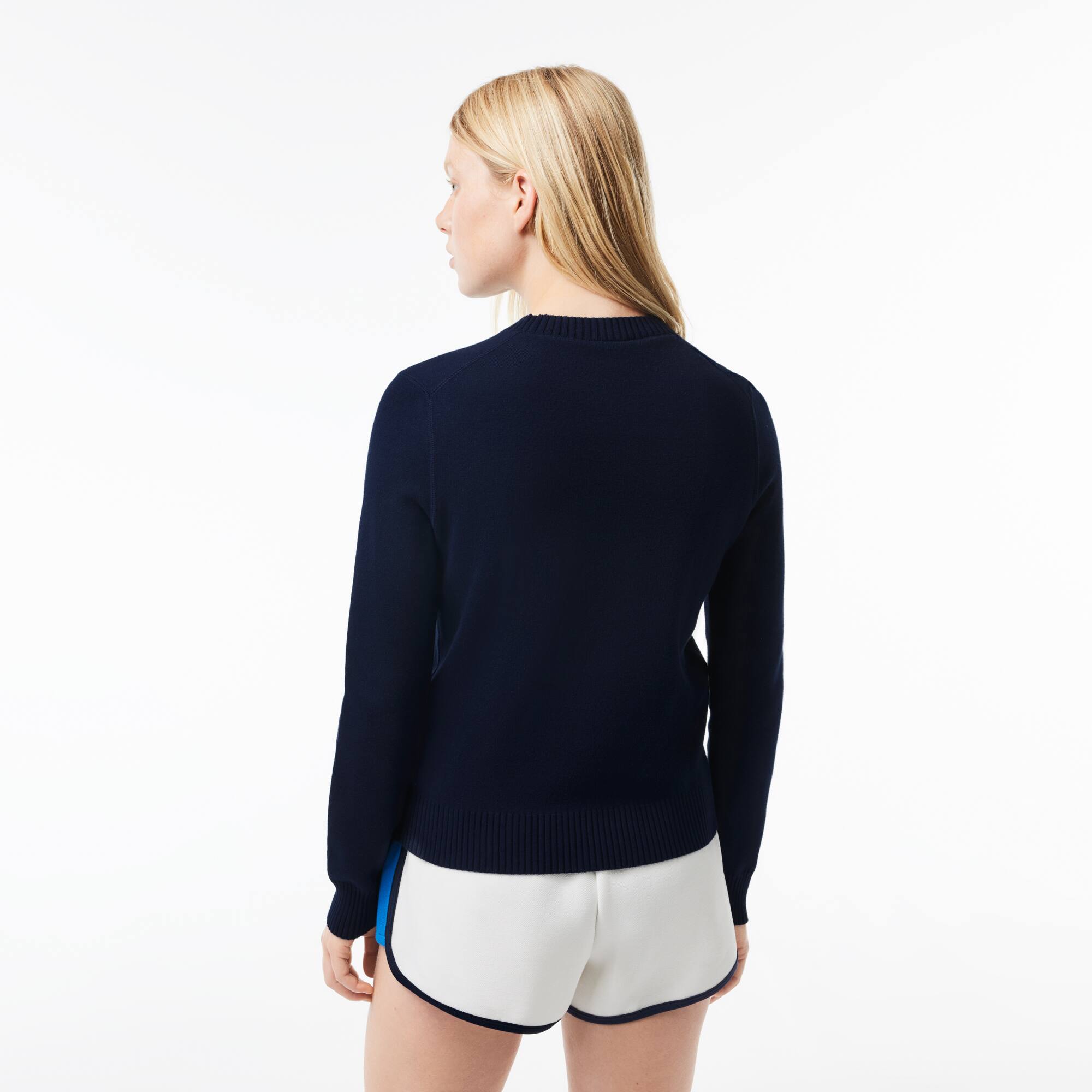 Pull col rond en double-face de coton Pullovers - Bleu - Lacoste - Femme