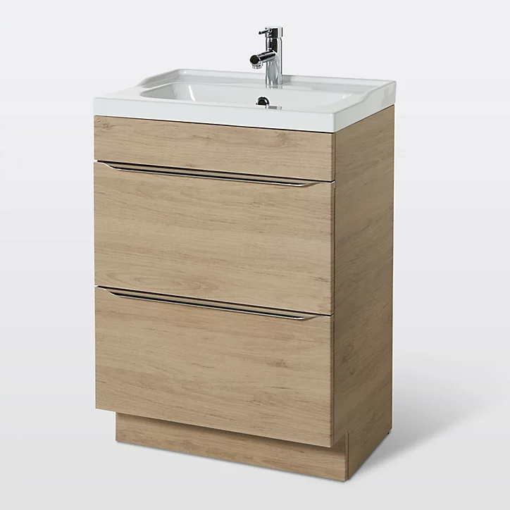Meuble sous vasque à poser GoodHome Imandra bois chêne 60 cm + plan vasque Lana