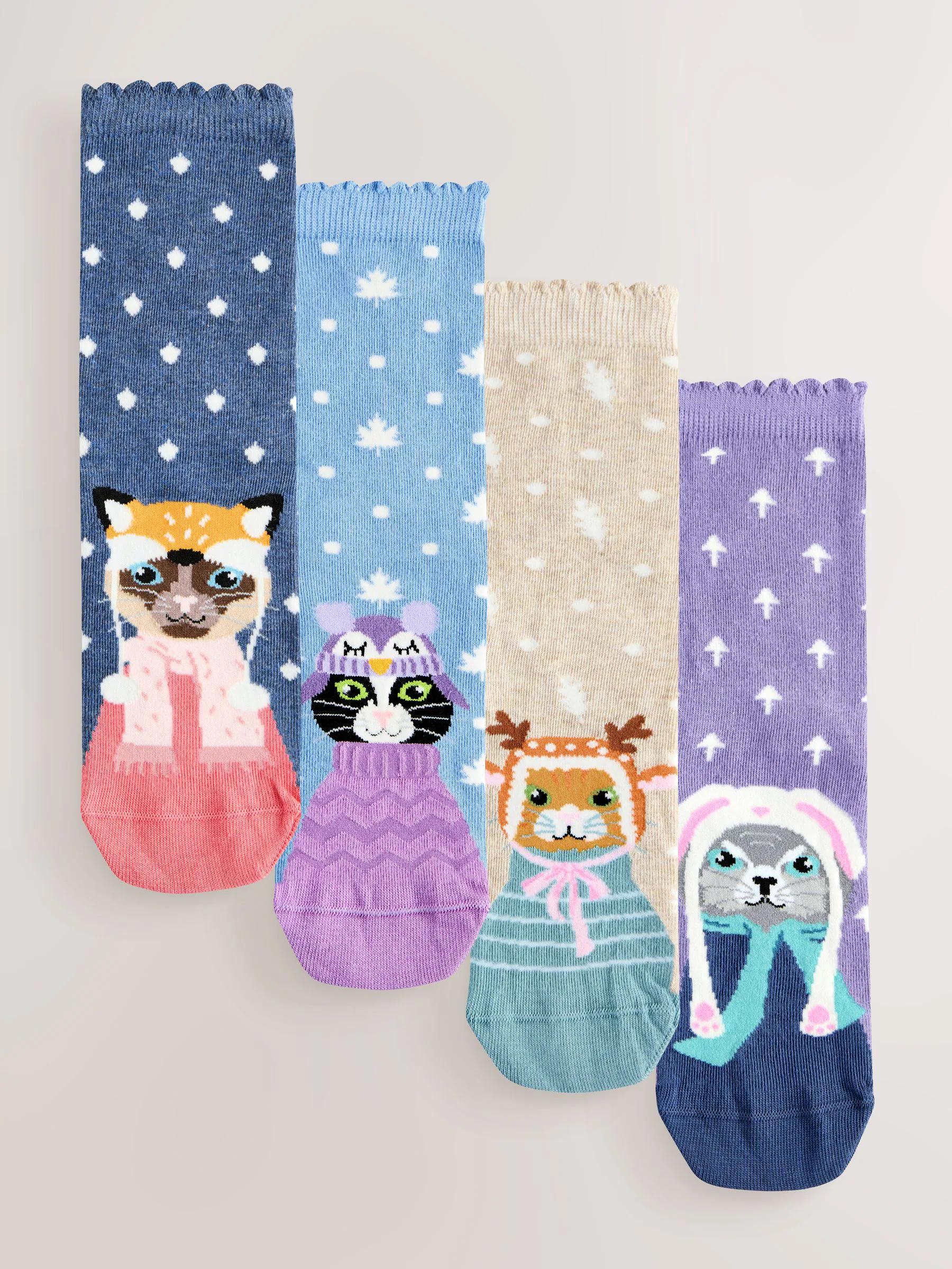 Winterkatten - Set van 4 paar enkelsokken