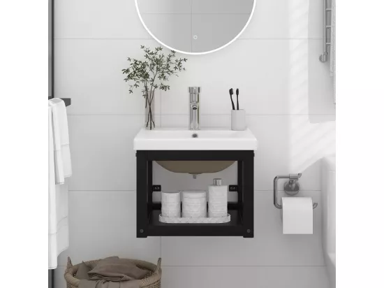 Cadre de lavabo de salle de bain vasque à encastrer Noir Fer