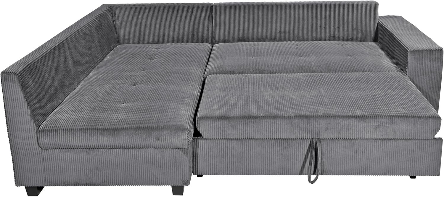 Ecksofa L-Form aus Cordstoff mit Schlaffunktion, dunkelgrau (Ash) – Liegefläche 147 × 207 cm, Breite 243 cm, Sitzhöhe 45 cm, Modell MIRA