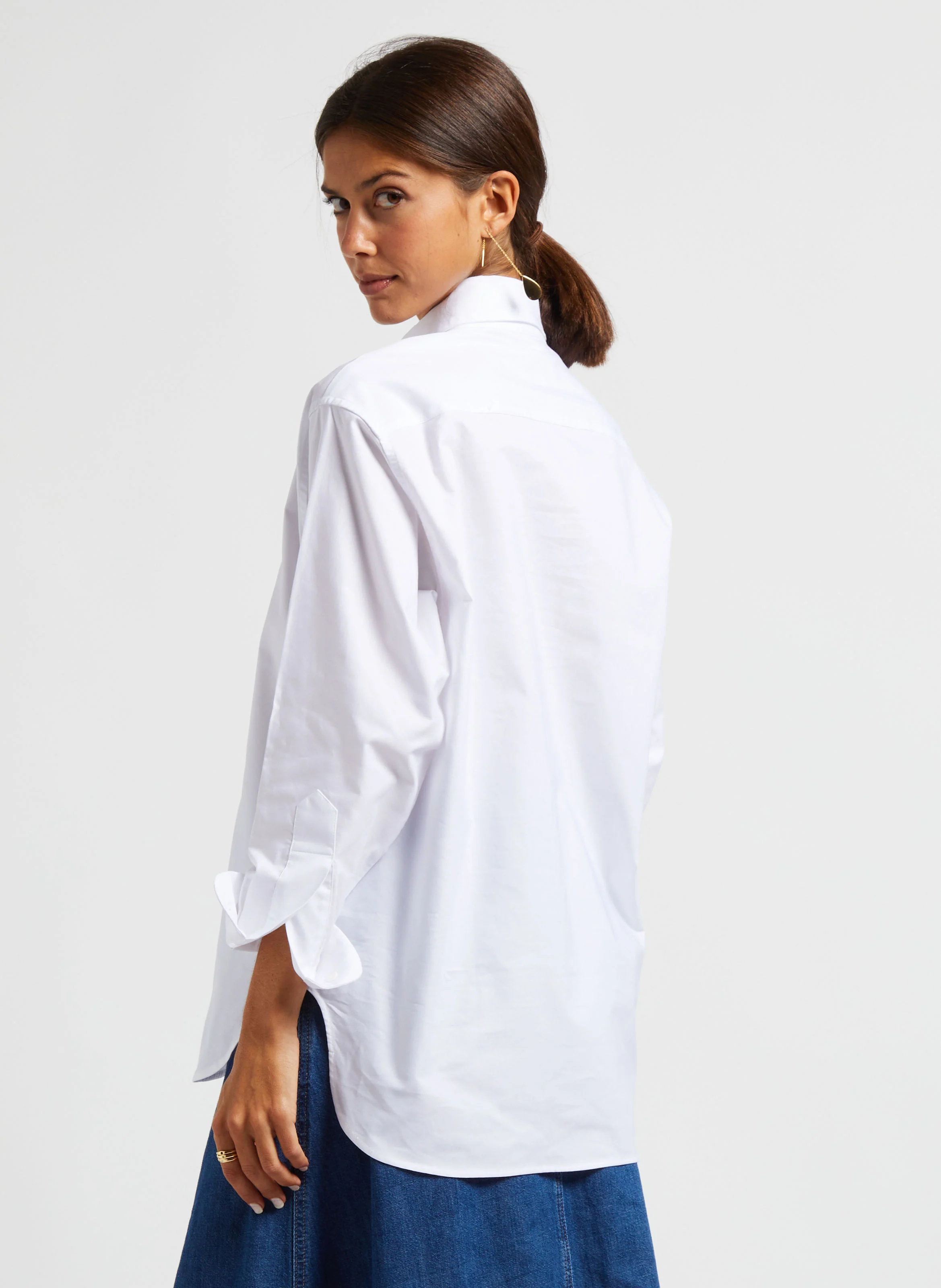 NUSA - Chemise col classique oversize en coton| Blanc