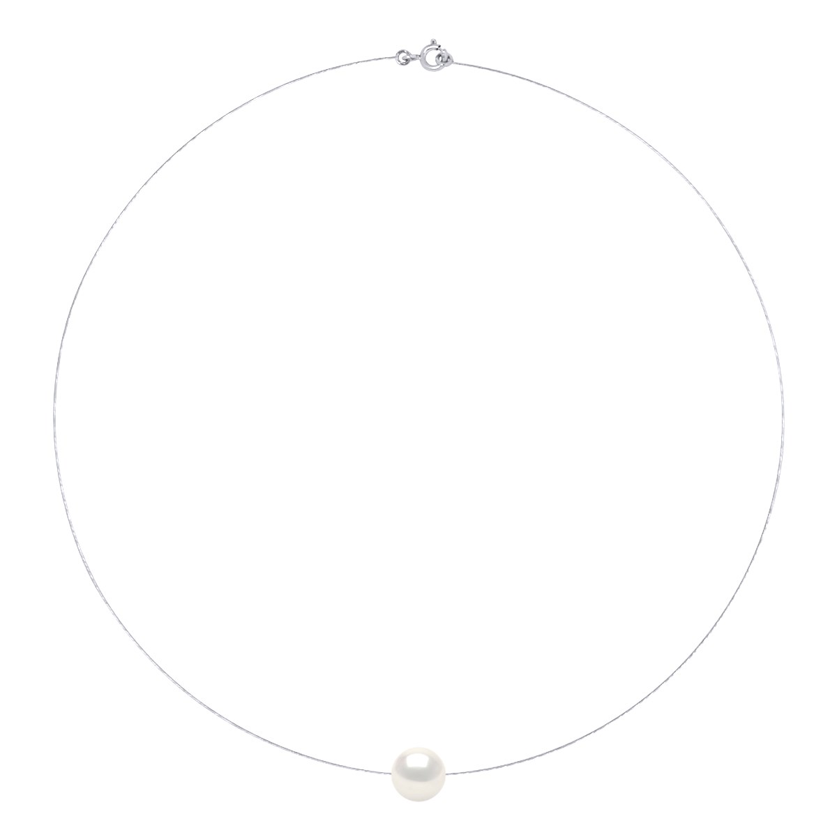 Collier Câble Véritable Perle de Culture d'Eau Douce Ronde et Blanche 10-11 mm Or Blanc