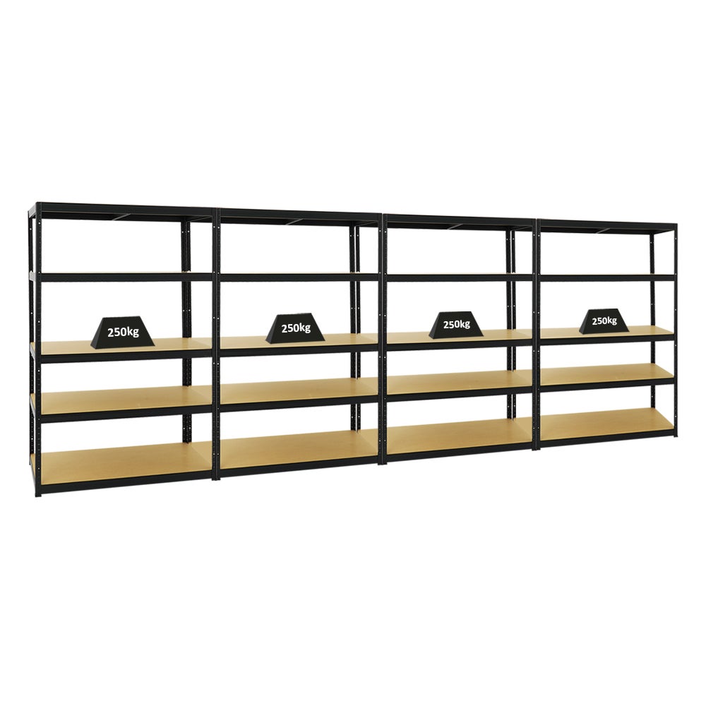 PROREGAL Mega Deal 4x Heavy-Duty Stellingkast Big Elephant M HxBxD 180 x 120 x 60 cm Plankbelasting 250 kg Zwart