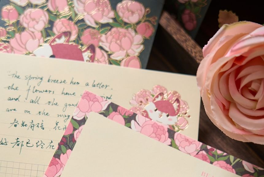 Schattige essentials - Set: Bloemenenvelop + Briefpapier (Diverse designs)