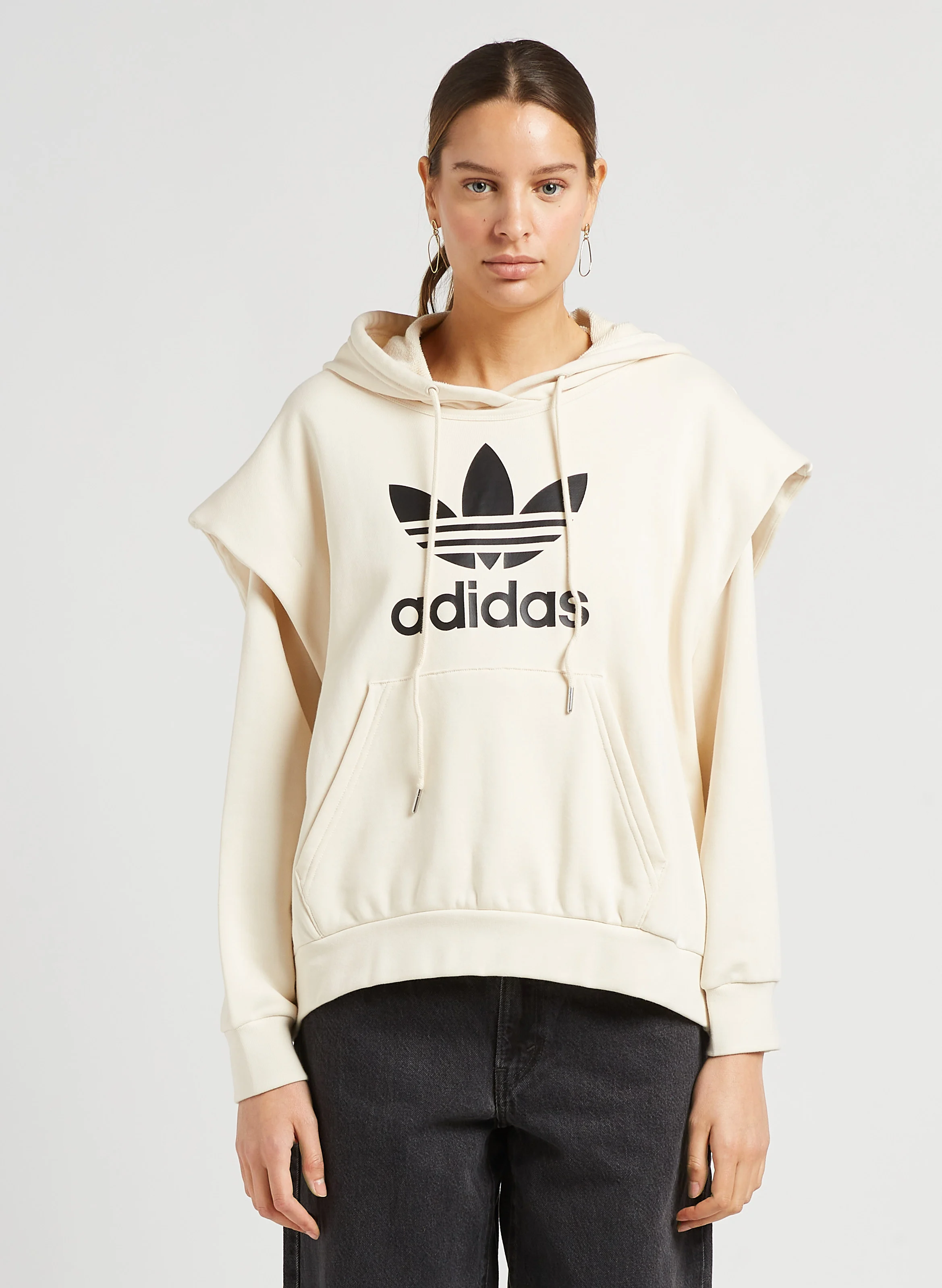 Sweat à capuche deux en un sérigraphié en coton| Beige