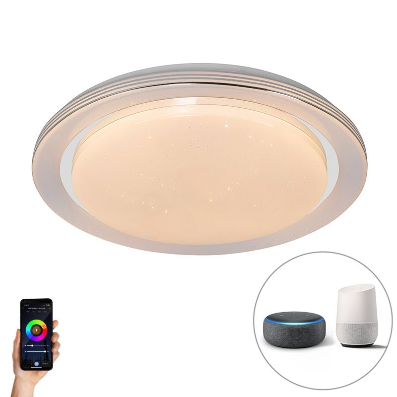 Smart plafondlamp wit 48 cm incl. LED en dimmer RGB - Jochem