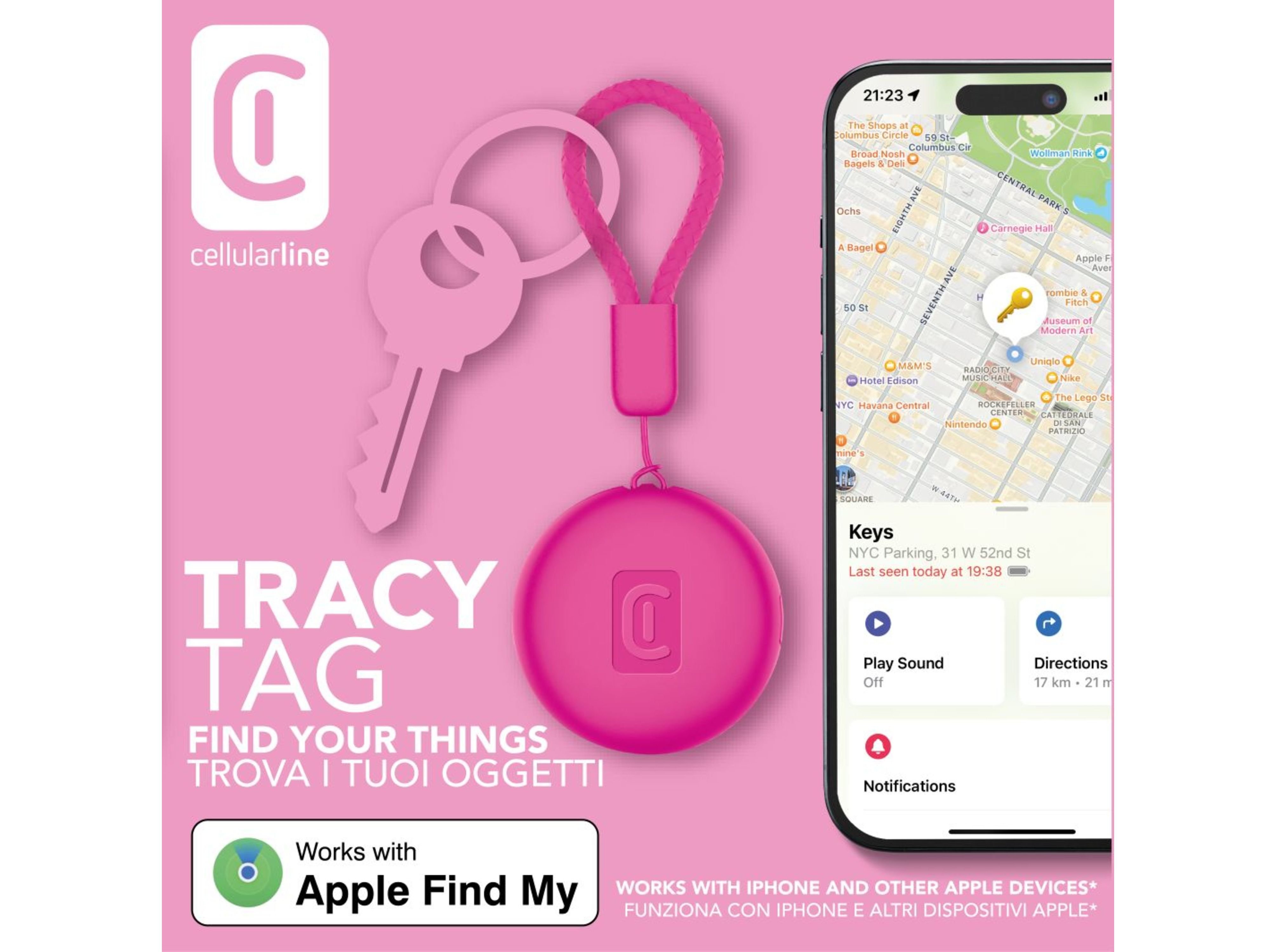 LOCALIZADOR CELLULARLINE TRACY TAG ROSA