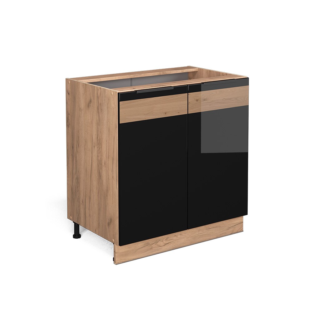 Vicco Unterschrank Küchenschrank Küchenmöbel Fame-Line Eiche Schwarz 80 cm modern Hochglanz