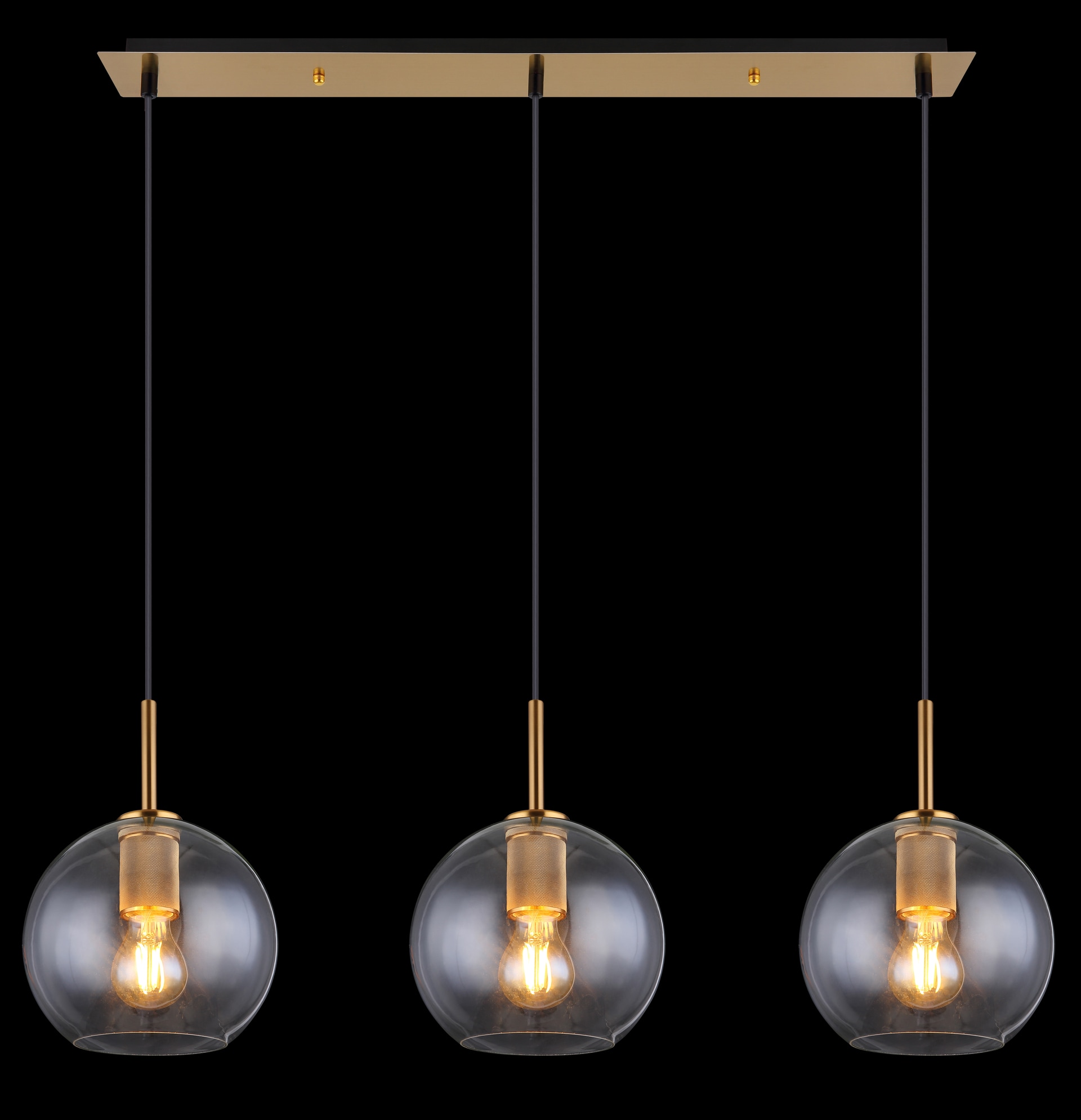 GLOBO Retrofit Balkenpendel Adara messingfarbig /Klarglas 90x20cm H50-120cm