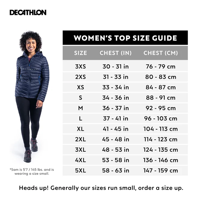 Decathlon Forclaz - Jaqueta puffer feminina com capuz Forclaz MT100