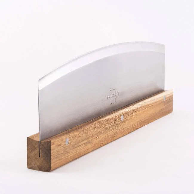 Couteau à pizza extra large en acier inoxydable et bois 33cm
