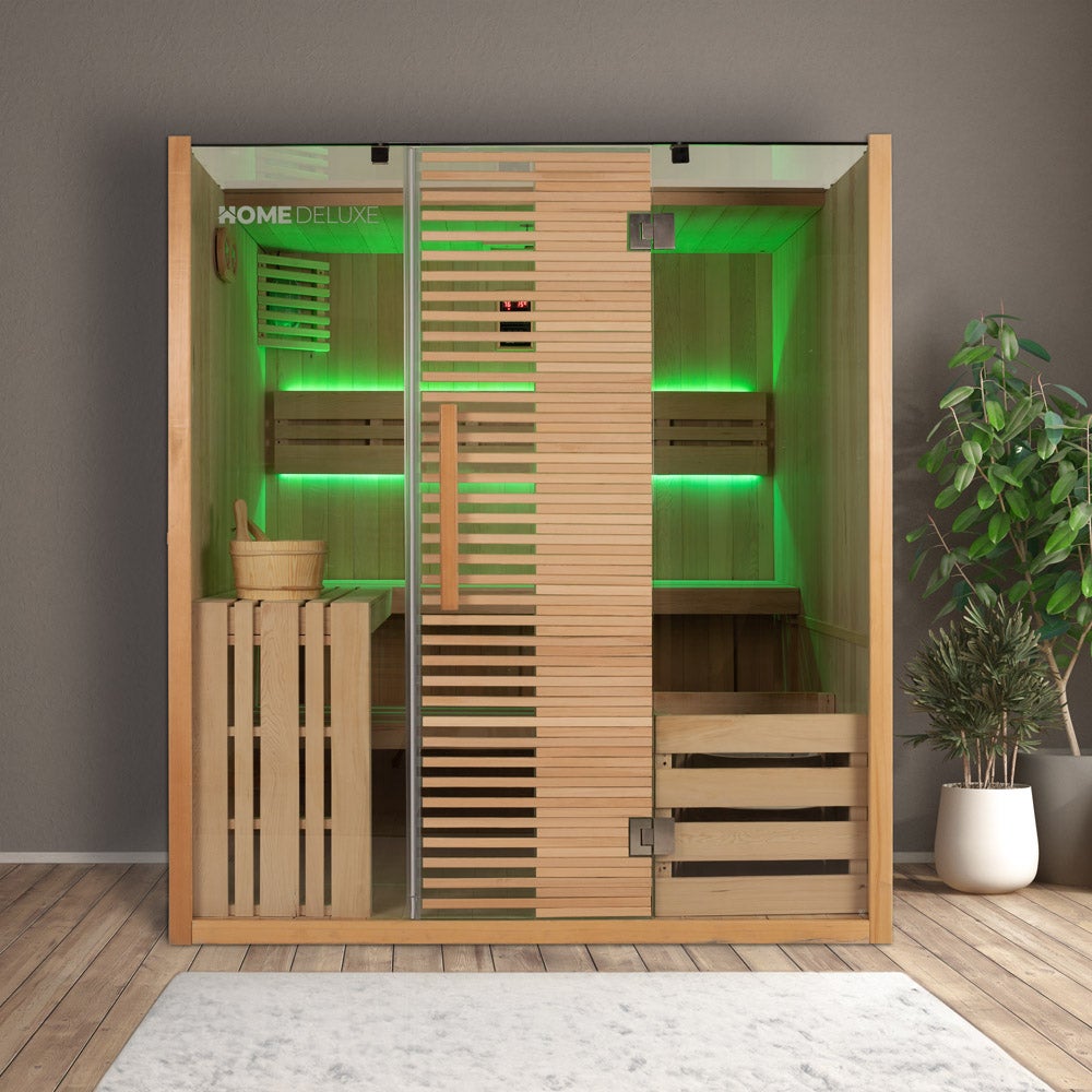 Home Deluxe - Traditionele Sauna - OMAHA - 180 x 150 x 200 cm - voor 4 personen - sparrenhout, incl. saunakachel | stoomsauna | opgietsauna