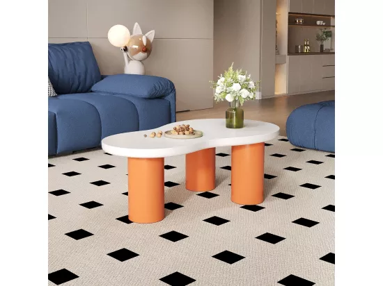 Table basse - plateau en forme Nuage - MDF + PVC - Orange & Blanc
